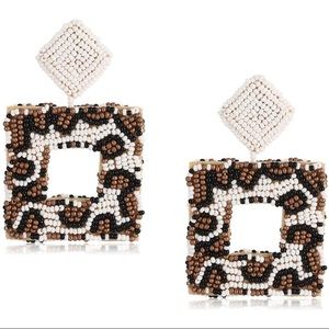 Leopard Beaded Bohemian Boho Statement Square Hoop Stud Dangle Earring